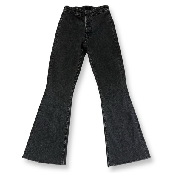 MOTHER Denim - MOTHER Jeans Hollywood Pixie Cruiser Black Button Fly Flare High Rise Raw Hem